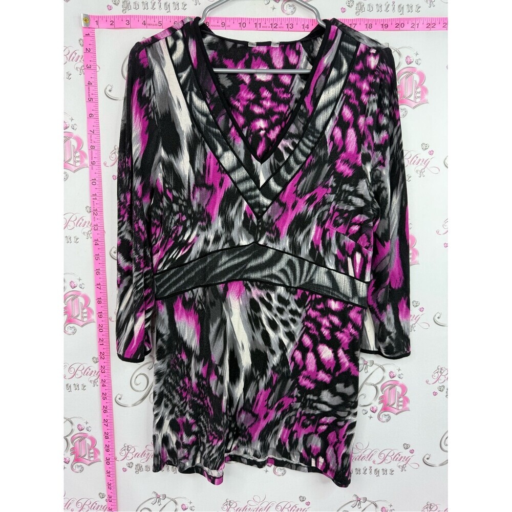 Blouse Vibrant Pink purple white & Black Animal Print V-Neck Tunic